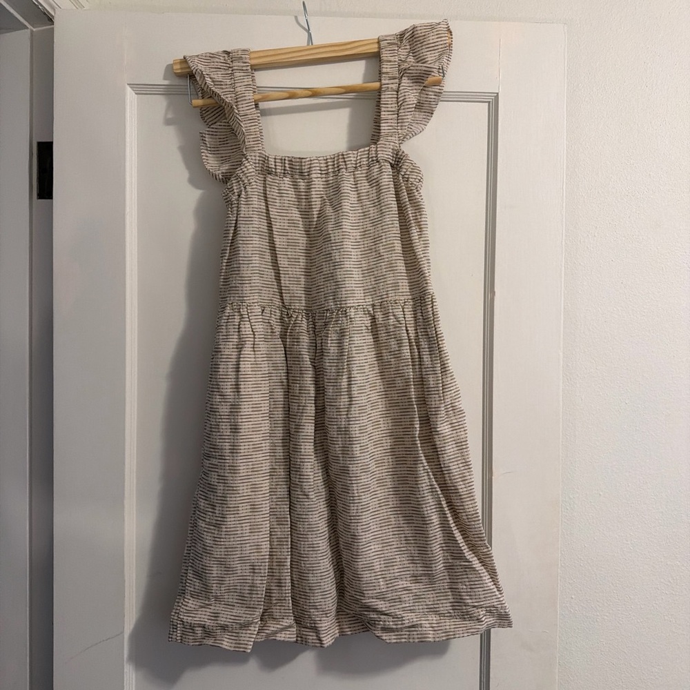 Madewell Beige Stripe Ruffle-Shoulder Dress